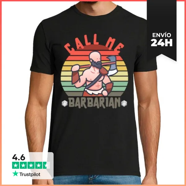 Camiseta Hombre Clásica Llámame Bárbaro Rpg Larp Juego De Rol