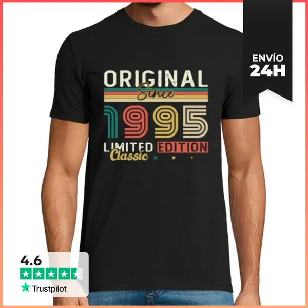 Camiseta Hombre Clásica 1995 Vintage Retro Aniversario Regalo