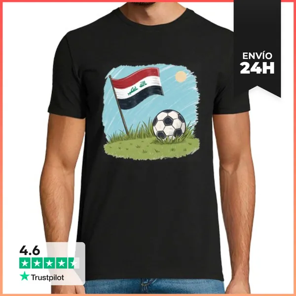 Camiseta Hombre Clásica Irak Flag And Soccer Ball LaTostadora