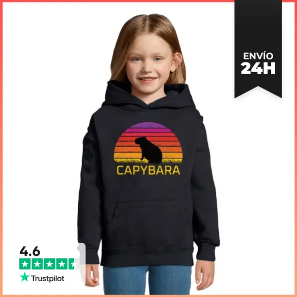Sudadera Para Niños Con Capucha Capybara Retro Sunset LaTostadora
