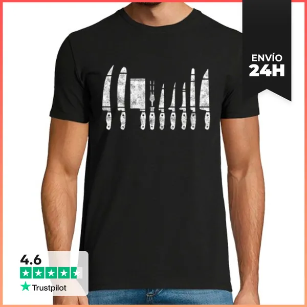 Camiseta Hombre Clásica Cuchillo Cocinar Cocina Retsaurant Chef