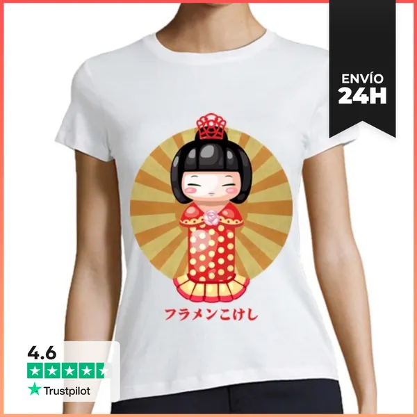 Camiseta Mujer Clásica Flamenkokeshi Béisbol Chica LaTostadora