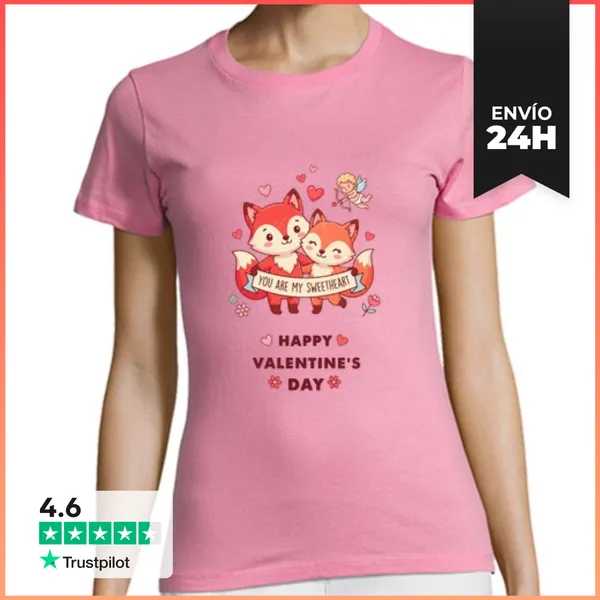 Camiseta Mujer Clásica Feliz Día De San Valentín Zorros Ustedes