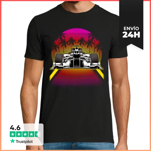 Camiseta Hombre Clásica Coche Fórmula 1 Retro Aesthetic Palmeras