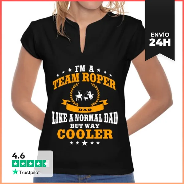 Camiseta Mujer Cuello Mao Papá Vaquero De Equipo De Lazo