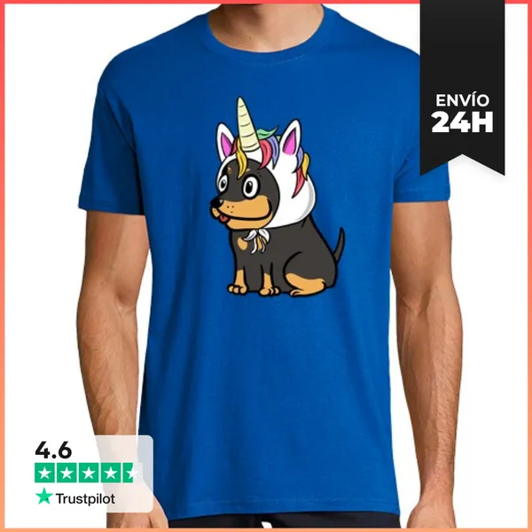 Camiseta Hombre Clásica Perro Dóberman Unicornio LaTostadora