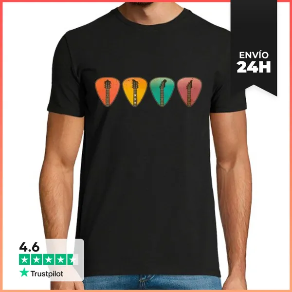 Camiseta Hombre Clásica Púas De Guitarra Electrica Vintage Música