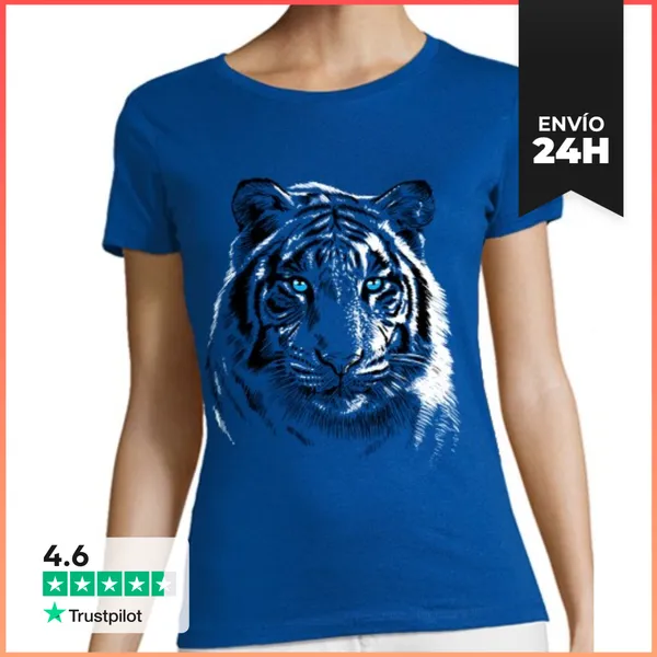 Camiseta Mujer Clásica Mujer, Manga Corta, Azul Royal, Calidad