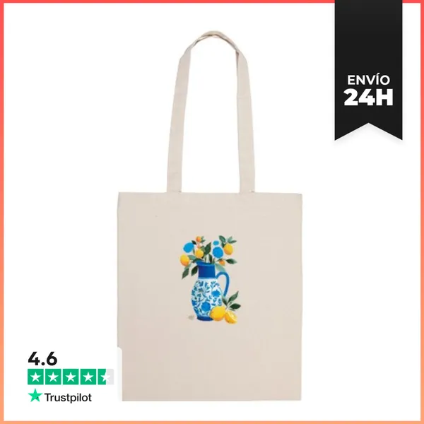 Bolsa De Tela Jarrón Azul Floreado Con Limones LaTostadora