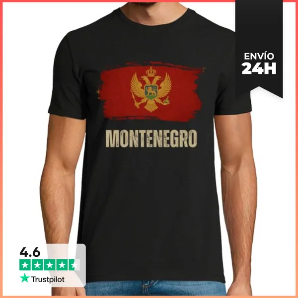 Camiseta Hombre Clásica Bandera De Montenegro Vintage Grunge