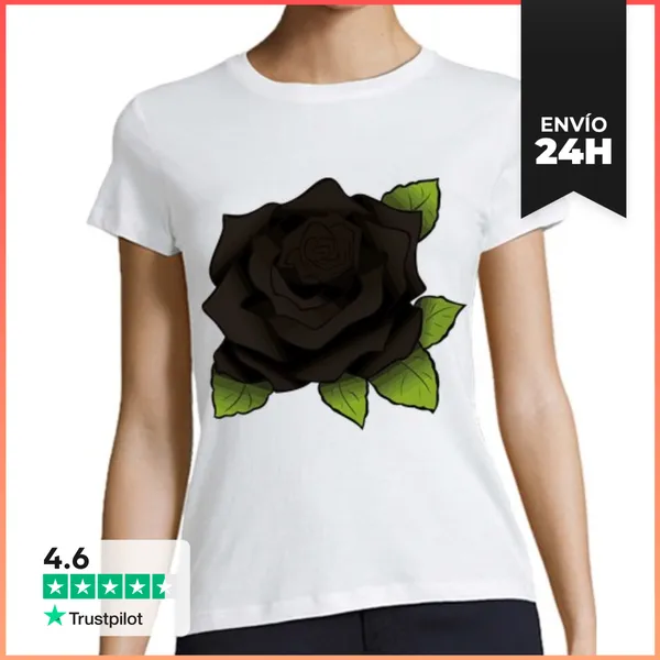 Camiseta Mujer Clásica Rosa Negra / Rosas Negras / Rosal