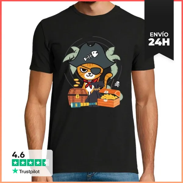 Camiseta Hombre Clásica Lindo Y Divertido Gato Pirata LaTostadora
