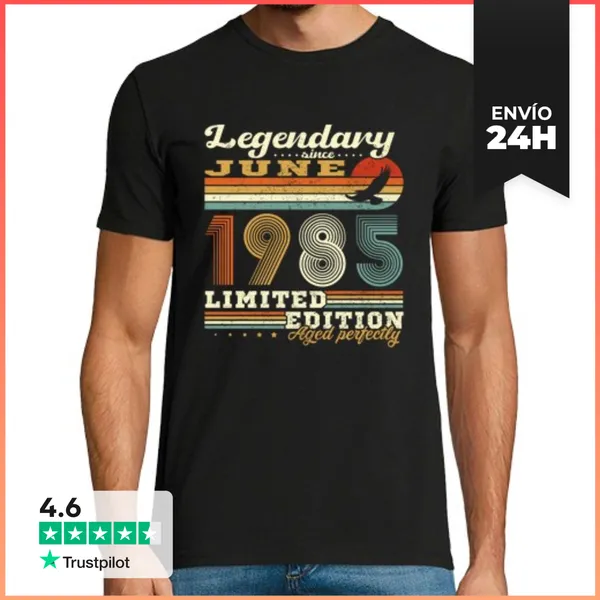 Camiseta Hombre Clásica Junio 1985 Vintage Aniversario Regalo