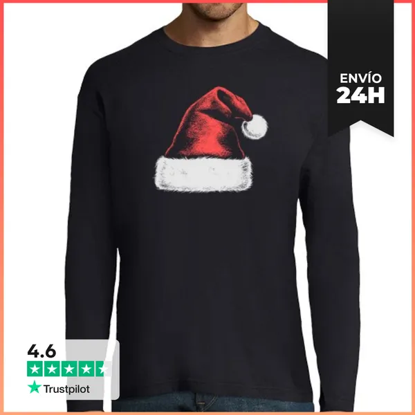 Camiseta Hombre Manga Larga Gorro Navideño Rojo LaTostadora
