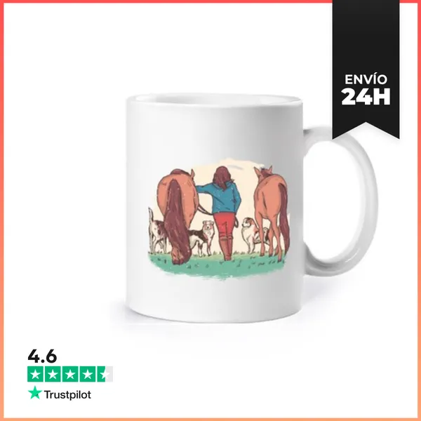 Taza Mujeres Con Sus Caballos Y Pastores Australianos, Desayuno