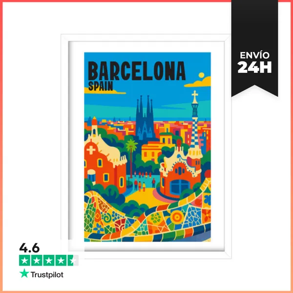 Cuadro Con Marco Vertical BARCELONA SPAIN SUMMER POP ART