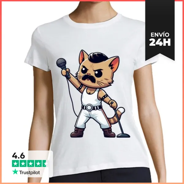 Camiseta Mujer Clásica GATITO FREDDIE MERCURY QUEEN LaTostadora