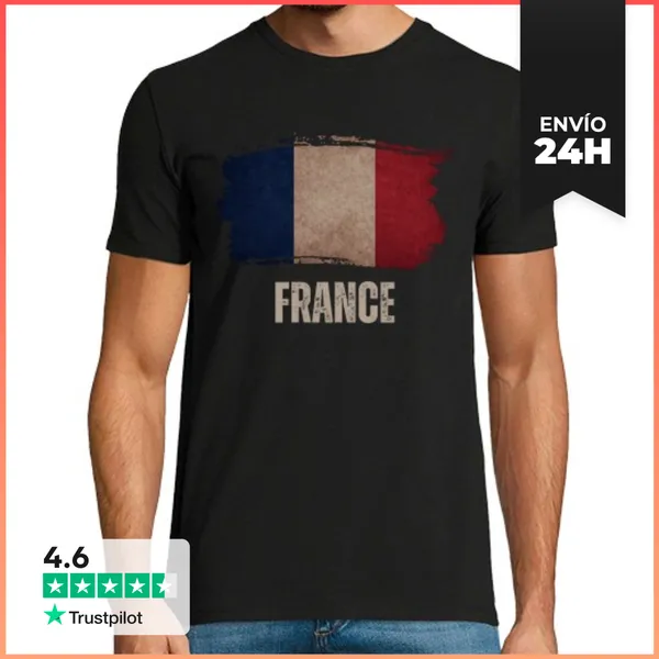 Camiseta Hombre Clásica Bandera De Francia Vintage Grunge