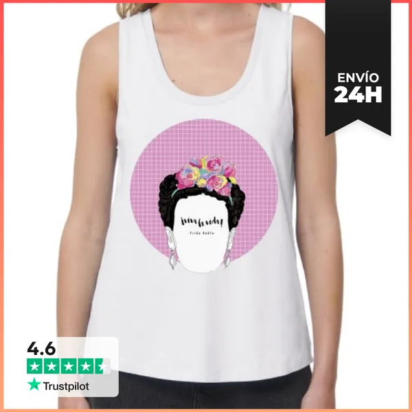 Camiseta Mujer Sin Mangas, Loose Fit Camiseta Frida Viva La Vida