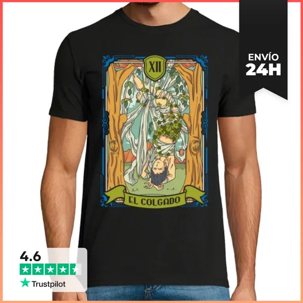 Camiseta Hombre Clásica Carta De Tarot El Colgado Ocultismo Magia