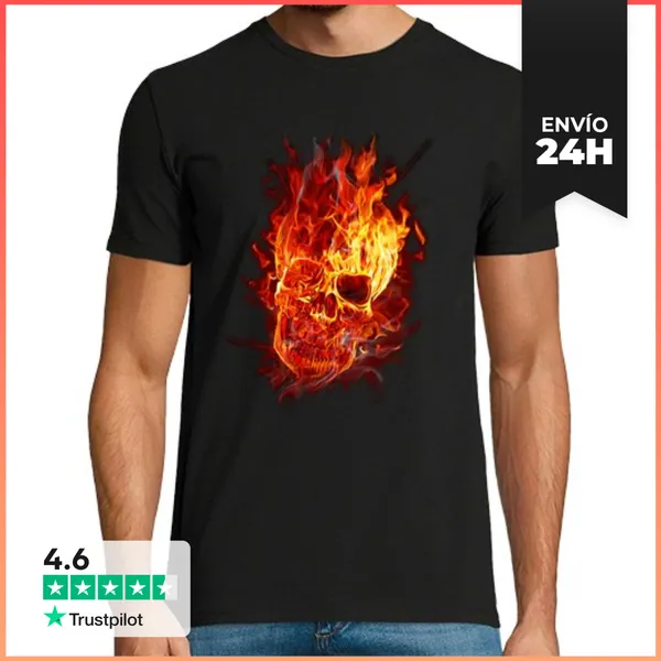 Camiseta Hombre Clásica Calavera De Fuego LaTostadora