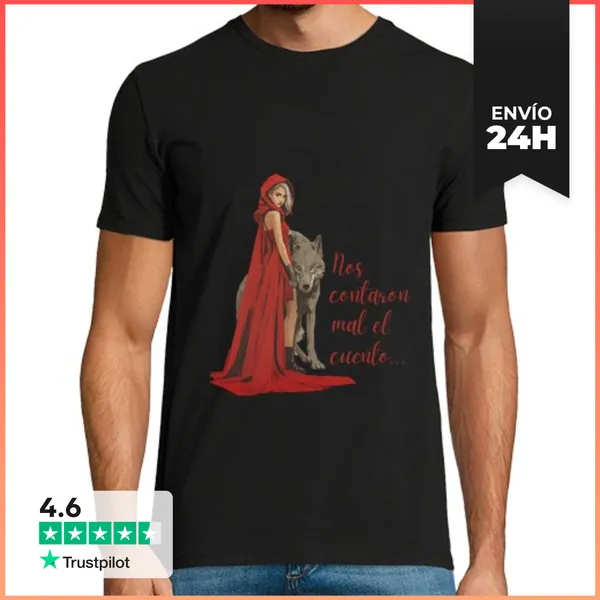 Camiseta Hombre Clásica Nos Contaron Mal El Cuento Rojo