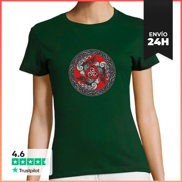 Camiseta Mujer Clásica Trisquel, Tres Cuervos. Camiseta Mujer