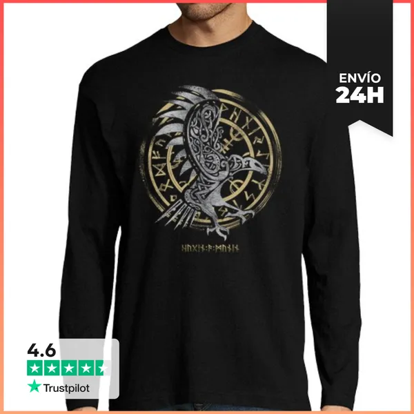 Camiseta Hombre Manga Larga Cuervo De Odin Solo LaTostadora