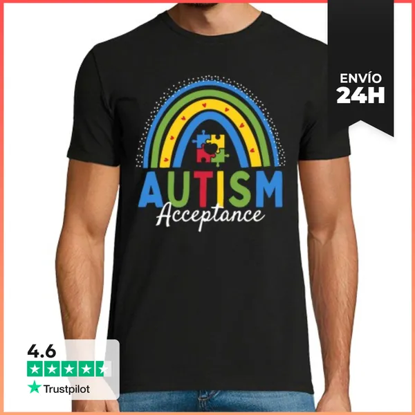 Camiseta Hombre Clásica Aceptación Del Autismo Bohemio Arcoíris