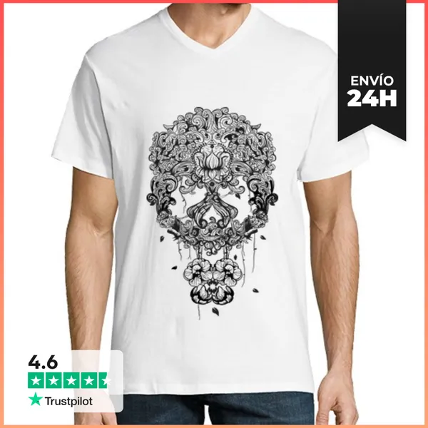 Camiseta Hombre, Cuello Pico Calavera Mexicana LaTostadora