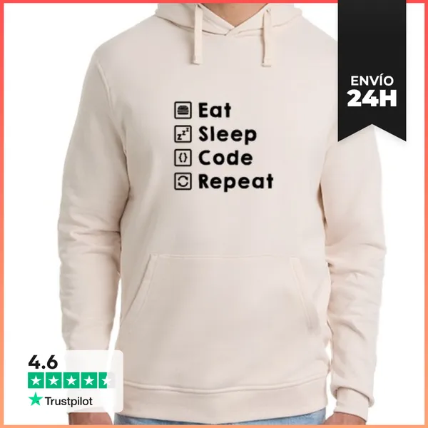 Sudadera Unisex Con Capucha Eat Sleep Code Repeat Dark