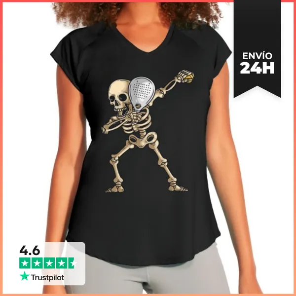 Camiseta Deportiva Mujer Jugador De Pádel Frotando Esqueleto Crá