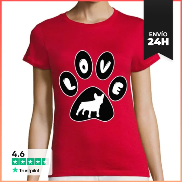 Camiseta Mujer Clásica Huella LOVE Bulldog Francés LaTostadora