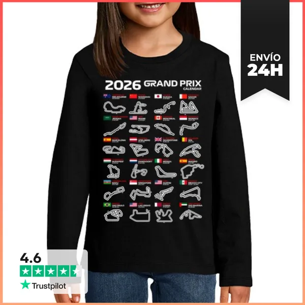 Camiseta Manga Larga Para Niños F1 CALENDARIO CIRCUITOS GRANDES