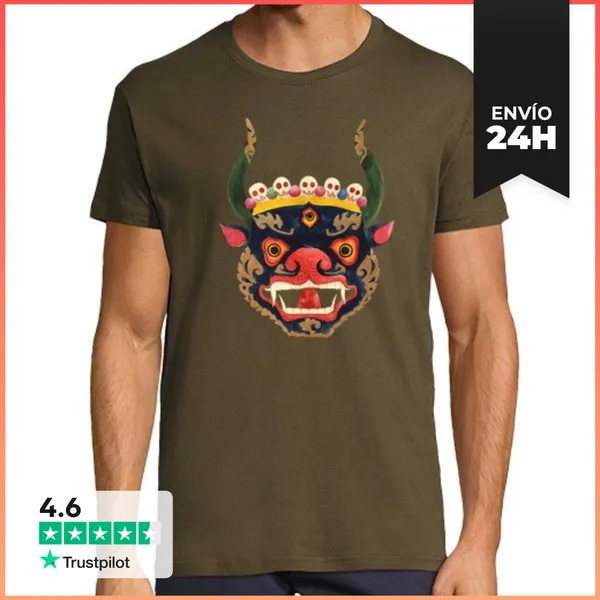 Camiseta Hombre Clásica DEMONIO TIBETANO-MÁSCARA LaTostadora