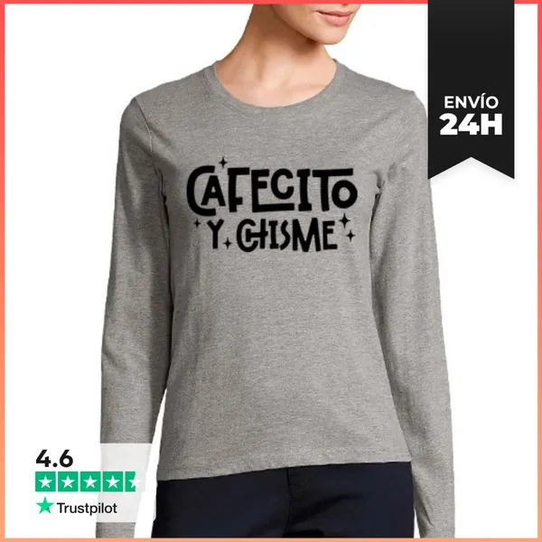 Camiseta Mujer Manga Larga Cafecito Y Chisme LaTostadora