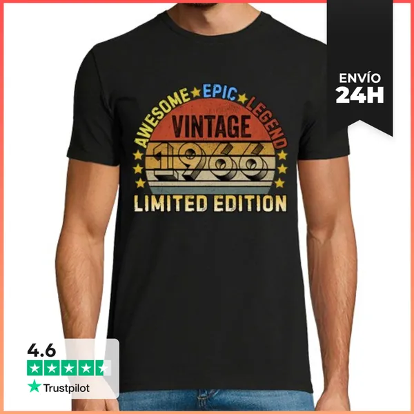 Camiseta Hombre Clásica Vintage 1966 Limited Edition Awesome Epic
