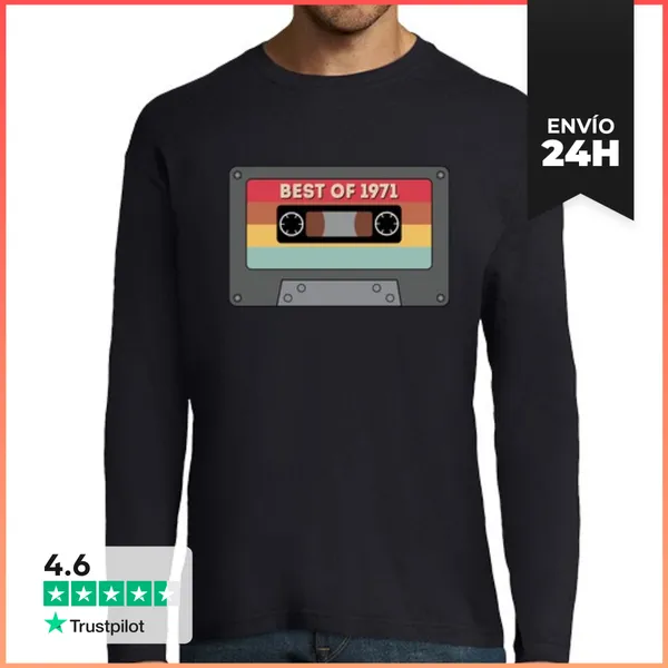 Camiseta Hombre Manga Larga Casete Vintage Lo Mejor De 1971