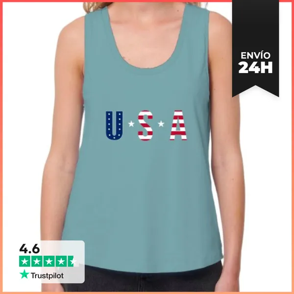 Camiseta Mujer Sin Mangas, Loose Fit USA Independence Day Gift