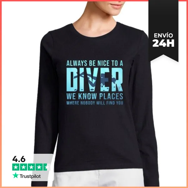 Camiseta Mujer Manga Larga Buceo Buceo Buzo Bucear Graciosas Mar