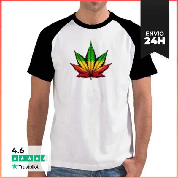 Camiseta Hombre, Estilo Béisbol Marijuana Tricolor LaTostadora