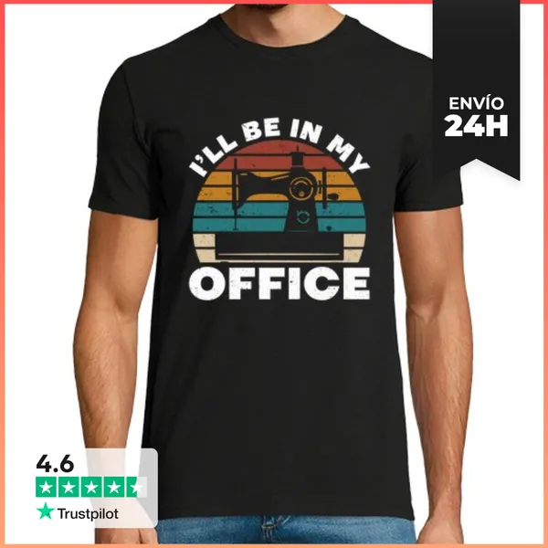Camiseta Hombre Clásica Coser Retro Estaré En Mi Oficina Sastres