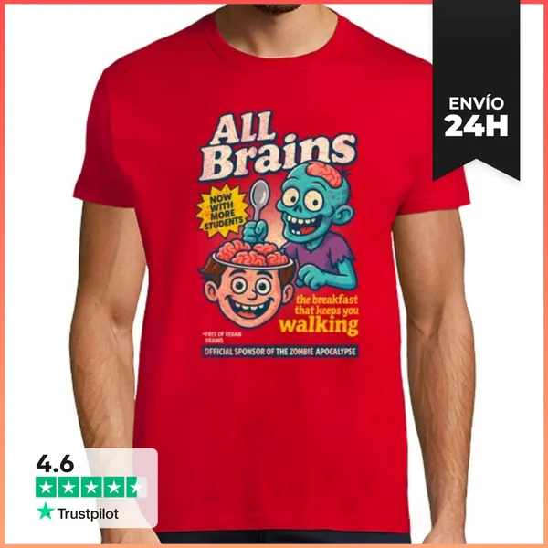 Camiseta Hombre Clásica All Brains Cereales Para Zombies