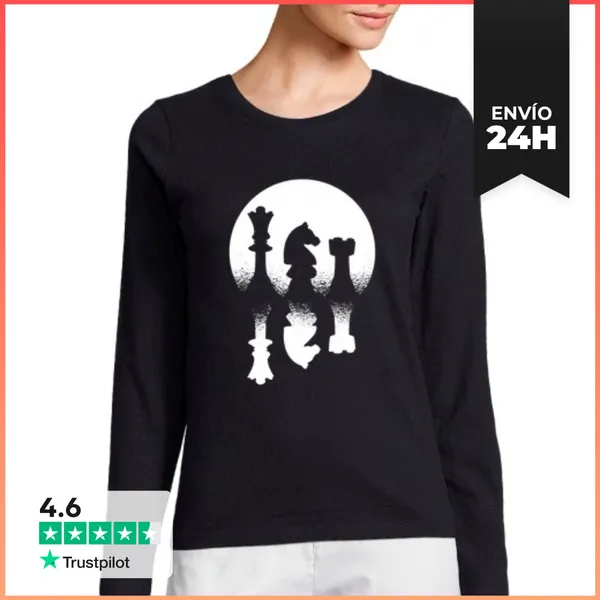 Camiseta Mujer Manga Larga Ajedrez Pieza De Ajedrez Juego De