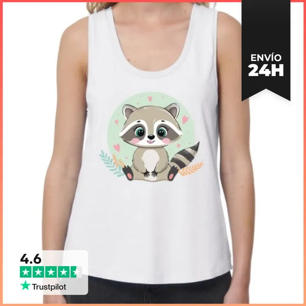 Camiseta Mujer Sin Mangas, Loose Fit Mapache Kawaii LaTostadora