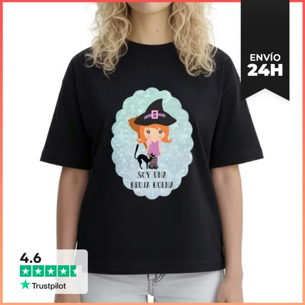 Camiseta Mujer Boxy Bruja Buena - Mujer, Cuello Ancho & Loose
