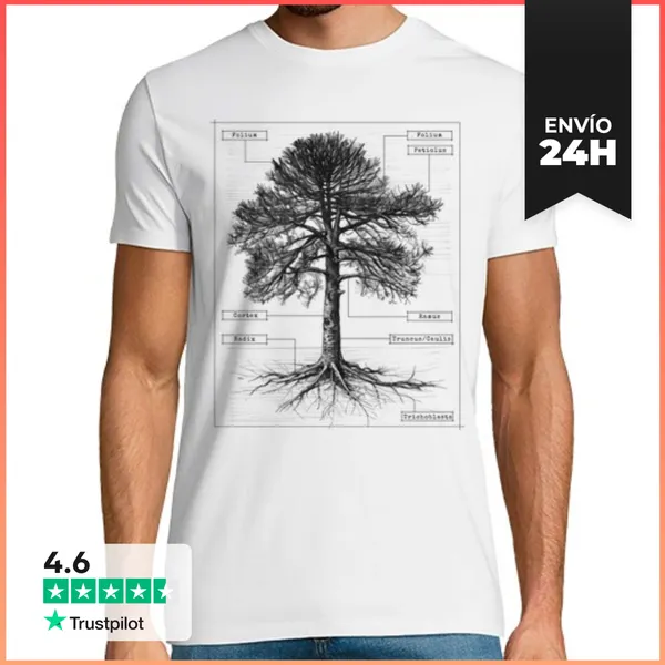 Camiseta Hombre Clásica Tronco De Arbol Hojas Raíces Ramas