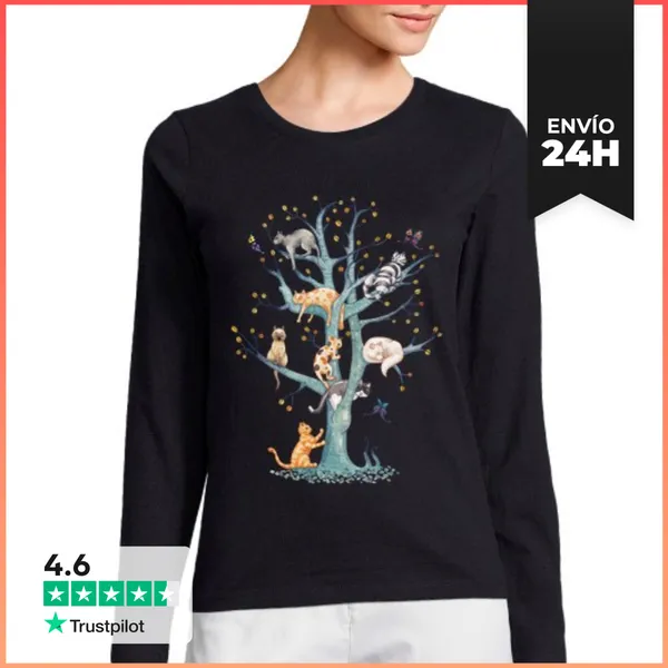 Camiseta Mujer Manga Larga The Tree Of Cat Life LaTostadora