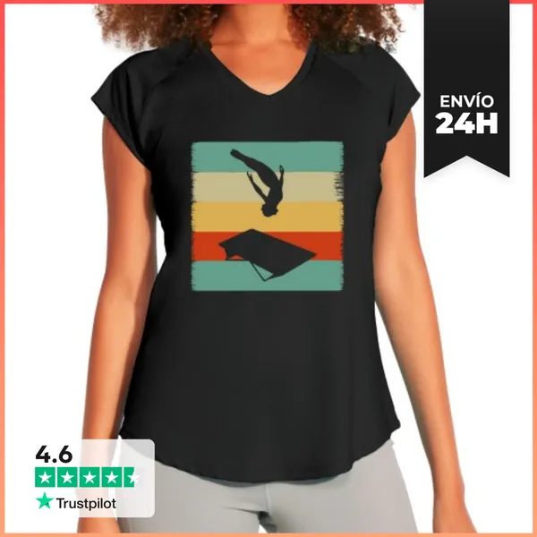 Camiseta Deportiva Mujer Trampolín Vintage Trampolinista Sketch