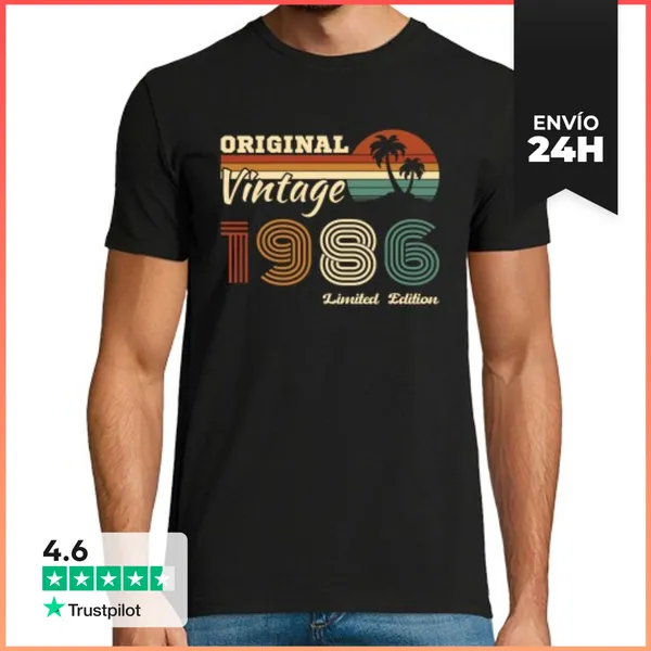 Camiseta Hombre Clásica 40 Años 1986 Vintage Retro Aniversario
